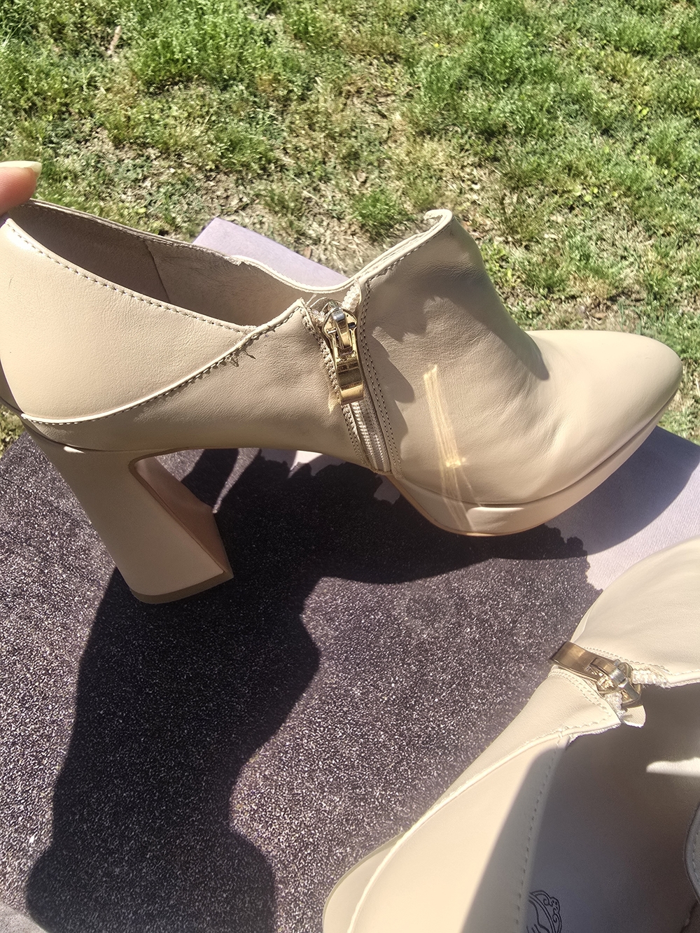 Pointed-Toe Block Heel Ankle Boot in Beige - Picture 2 of 5